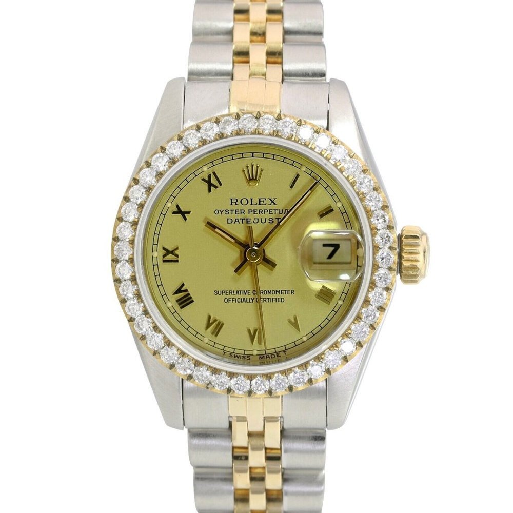 ROLEX DATEJUST CHAMPAGNE ROMAN DIAL 1.15CTW DIAMOND JUBILEE TWO-TONE WATCH 69173